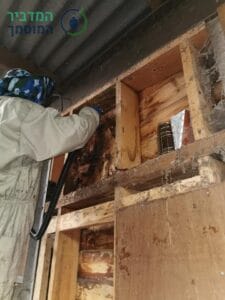 שאיבה ופינוי כוורת דבורים במרפסת של בית