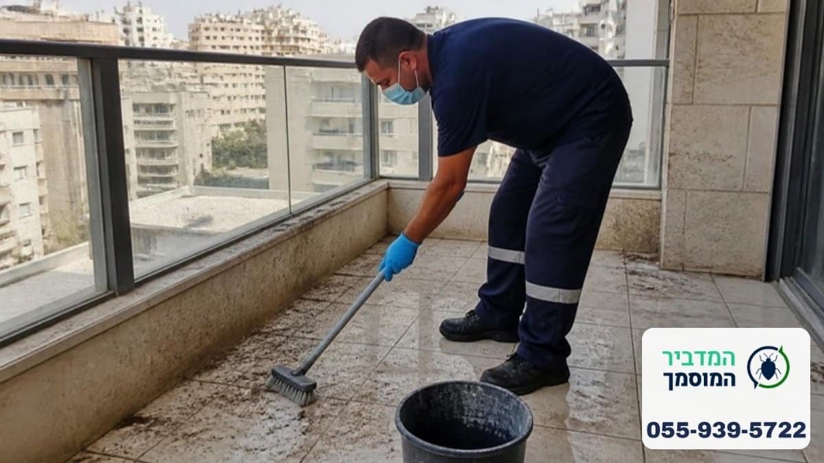 ניקוי לשלשת יונים מרצפת מרפסת
