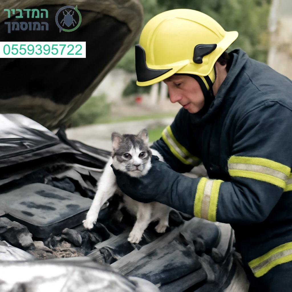חילוץ מרגש: חתול קטן ניצל בשלום מתוך מנוע רכב – בזכות תגובה מהירה ומקצועית. 🐱🚒