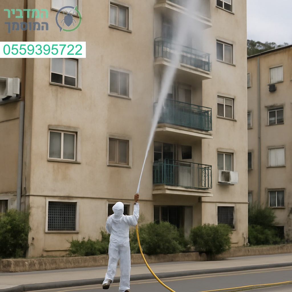 ריסוס מקצועי לבניין בטירת כרמל כחלק ממבצע חיטוי והדברה בסטנדרט הגבוה ביותר