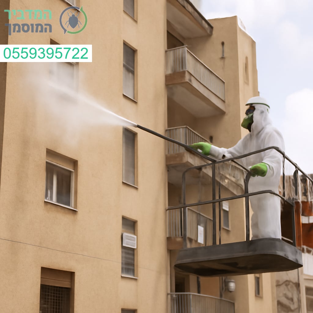 ריסוס מקצועי לחזית בניין מגורים בקריית גת לביטחון ובריאות הדיירים