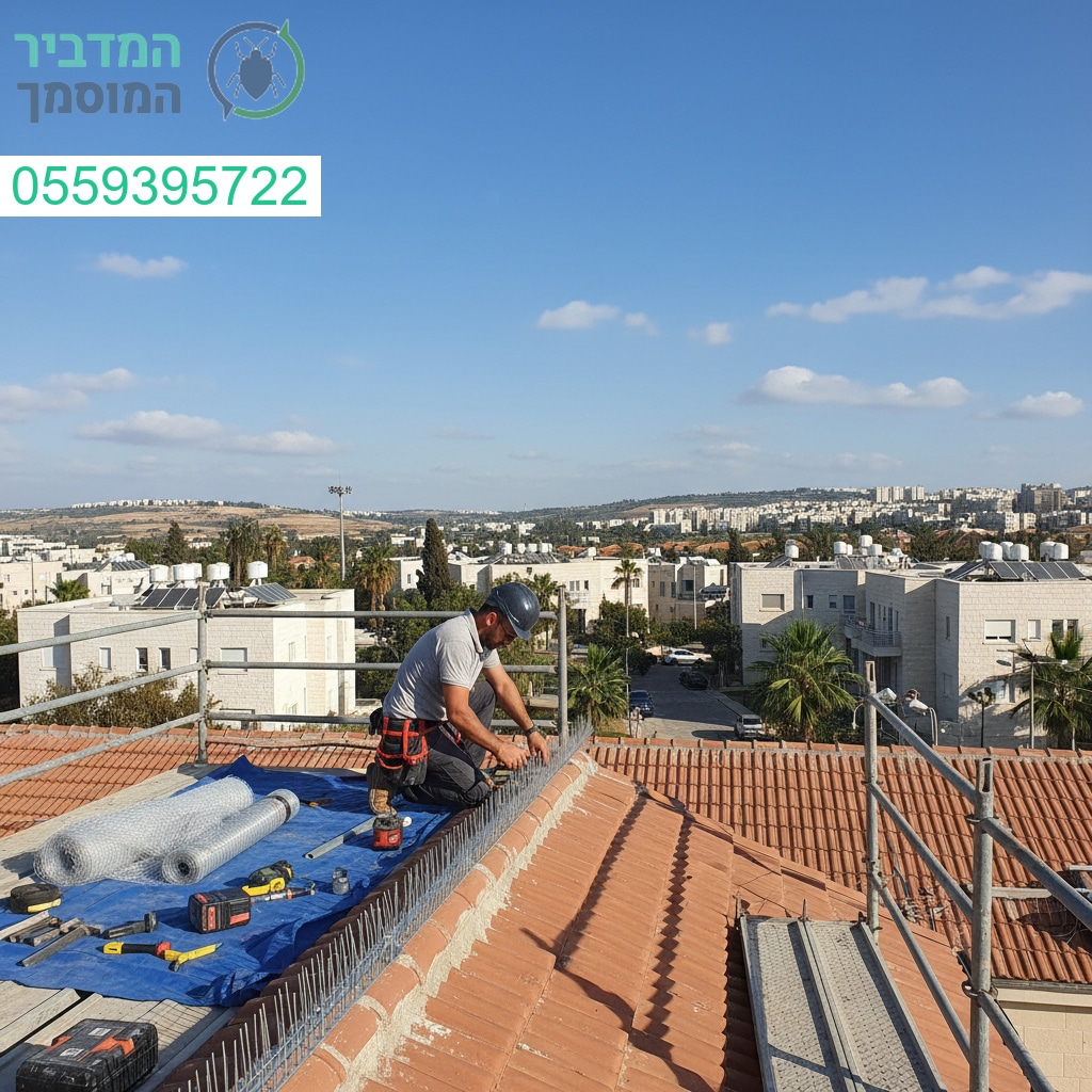 מרחיק יונים מקצועי בשוהם מבצע התקנה מדויקת בגובה לשמירה על הגג נקי ובטוח