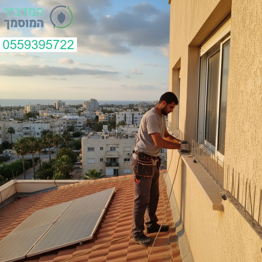 הרחקת יונים מקצועית ובטוחה בחדרה עם התקנה מדויקת בגובה על ידי מומחה מוסמך