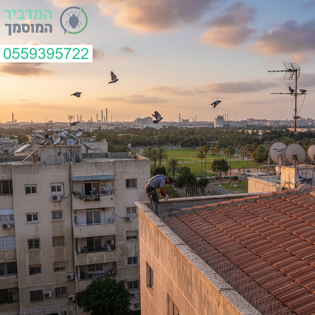 הרחקת יונים מקצועית בקריית אתא עם ציוד מתקדם וגישה בטוחה rooftops