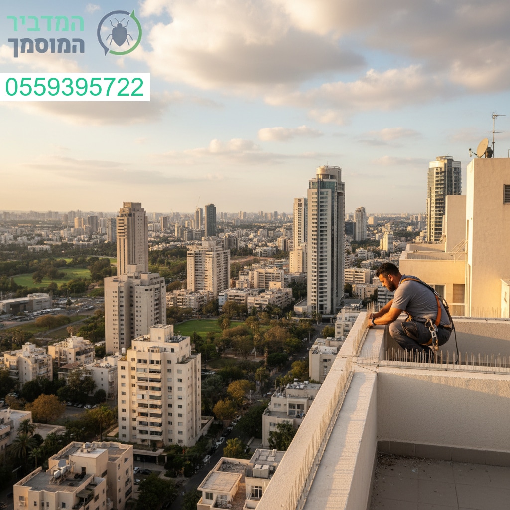 הרחקת יונים מקצועית ובטוחה בגובה עם נוף עוצר נשימה של רמת גן
