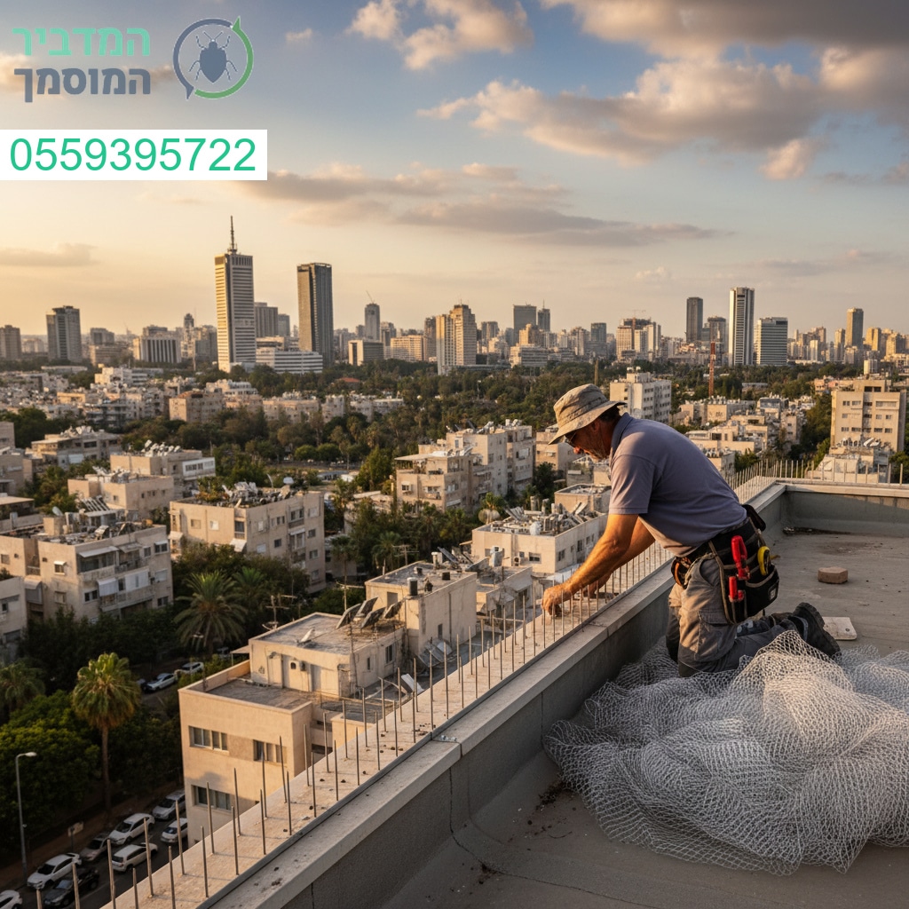 התקנה מקצועית של מערכות הרחקת יונים ברמת גן עם נוף אורבני מרהיב בשקיעה