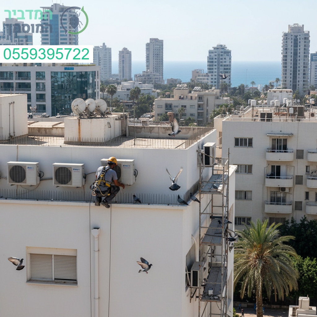 הרחקת יונים מקצועית בגובה בתל אביב עם ציוד מתקדם ועבודה בטוחה בסטנדרטים הגבוהים ביותר