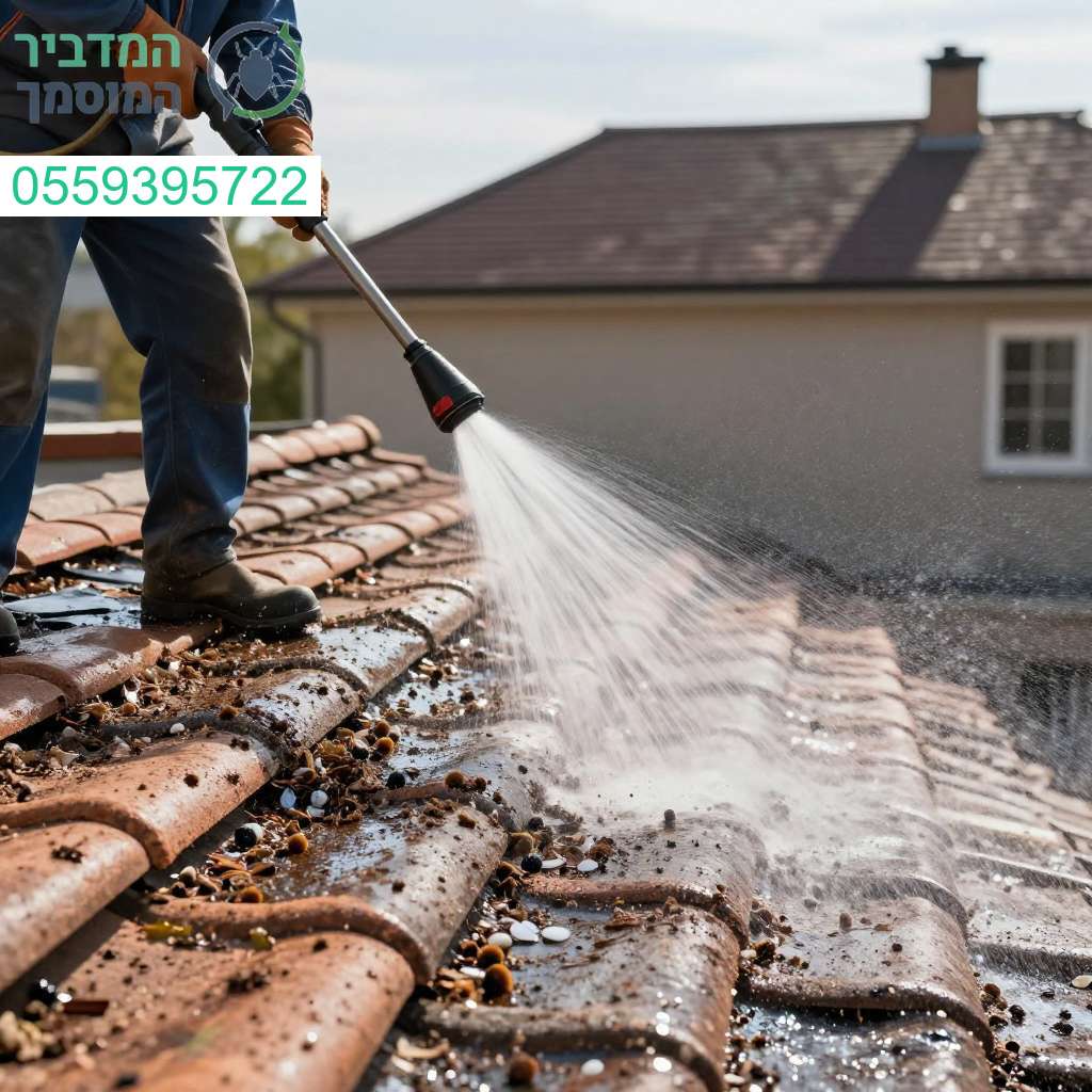 ניקוי עוצמתי של צואת יונין מהגג בלחץ مים להחזרת הניקיון וההיגיינה לביתכם במהירות